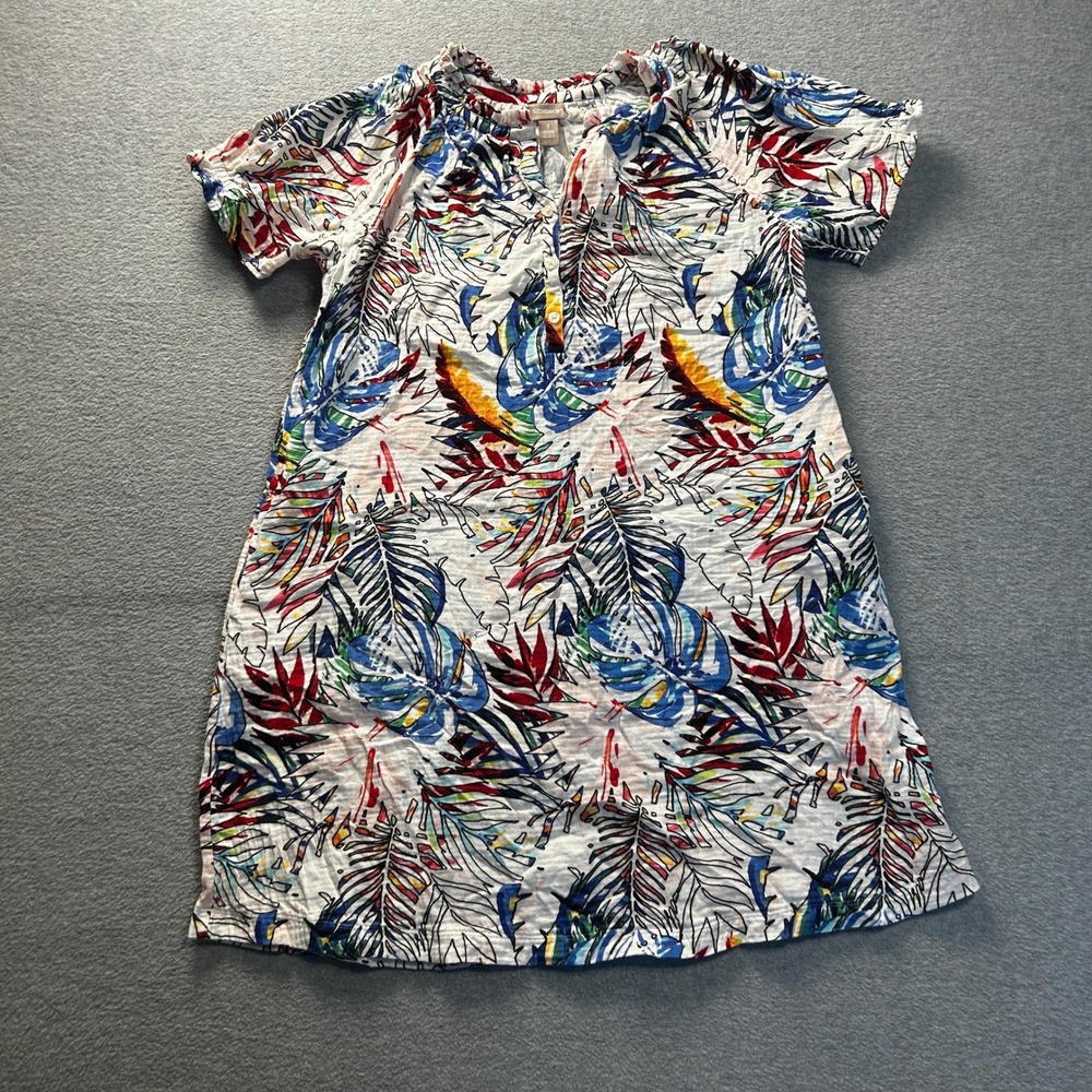 Chico's Shift Dress Womens Size 1 Multicolor Tropical Print Resort Beach CoverUp
